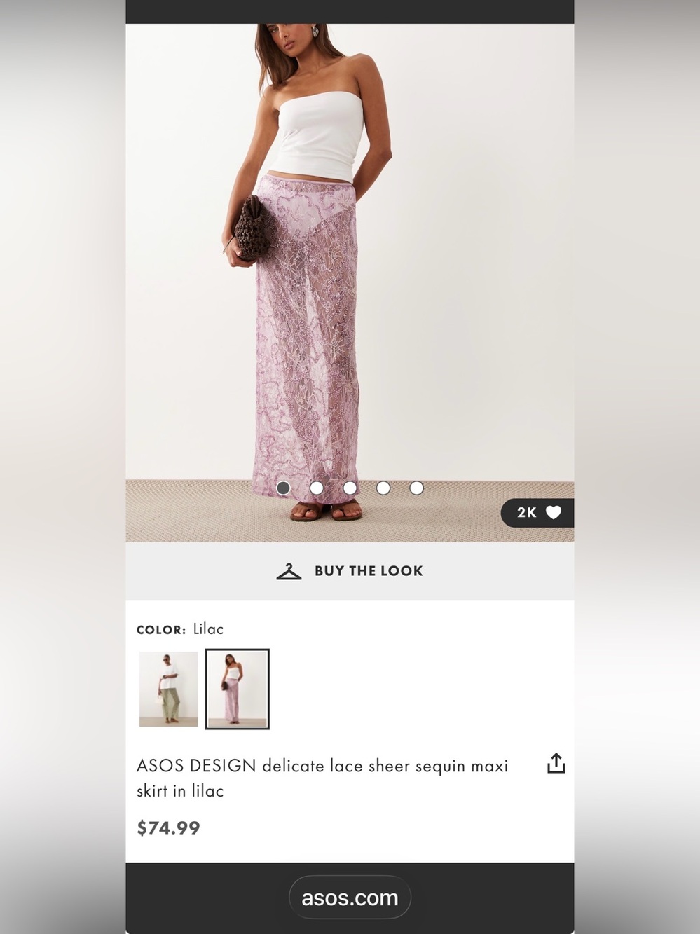 ASOS DESIGN delicate lace sheer sequin maxi skirt in lilac